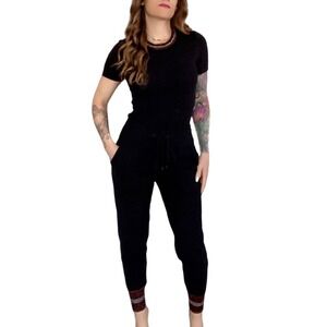 N:PHILANTHROPY Black Metallic Glittery Short Sleeve Bodysuit Joggers Set Size S